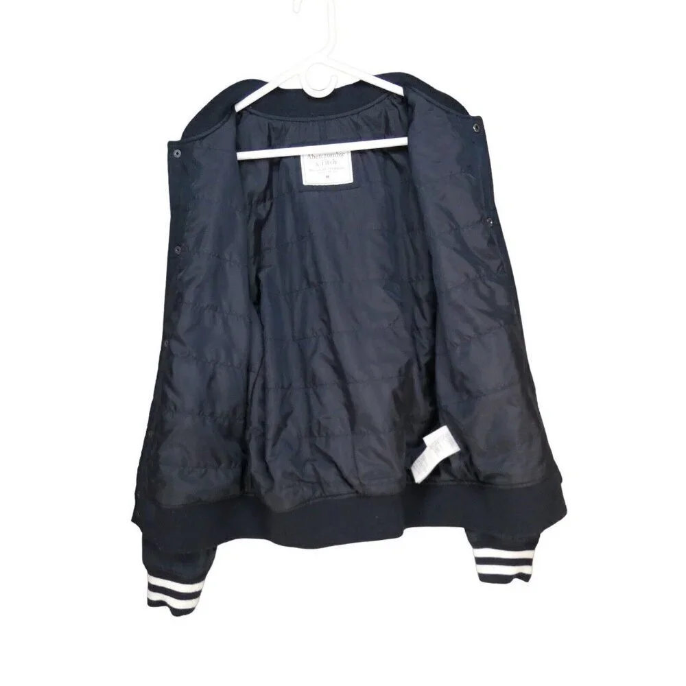 Abercrombie & Fitch Varsity Bomber Stadium‎ jacket Men size M navy blue preppy